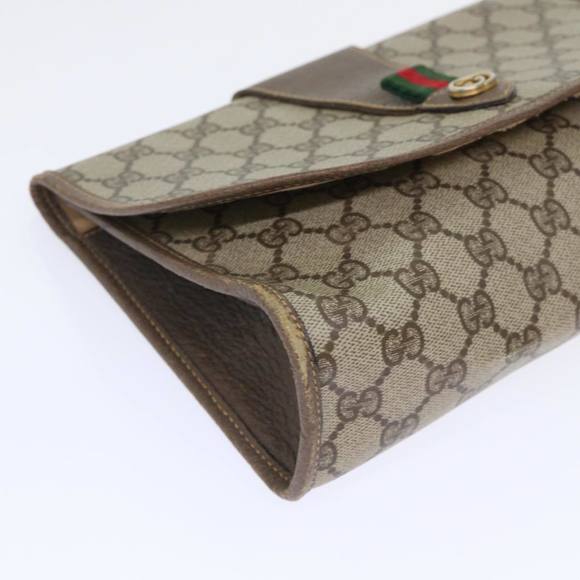 GUCCI GG Canvas Web Sherry Line Clutch Bag PVC Leather Beige Red Auth ep1335 - Picture 14 of 16